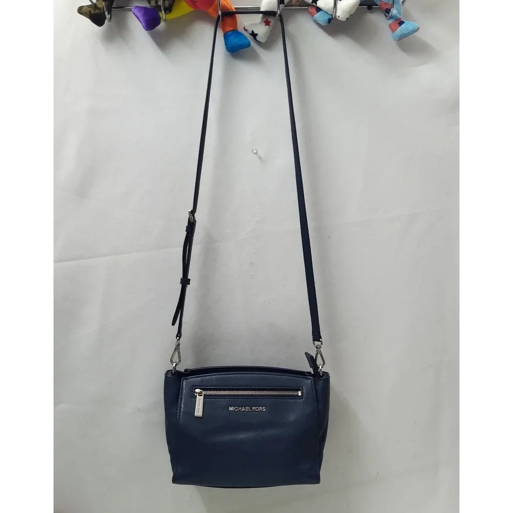 Michael Kors Blue Leather Zipper Closure Crossbody Bag